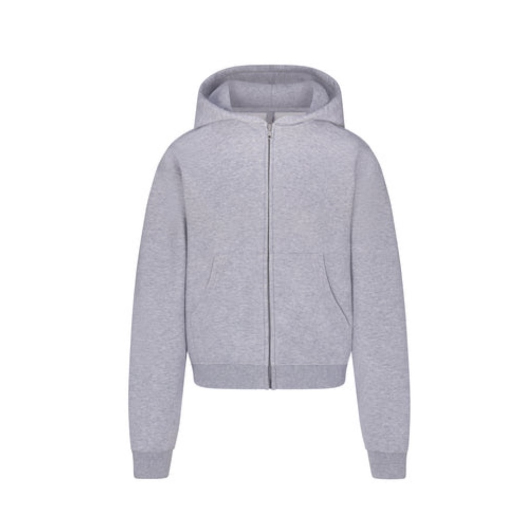 SKIMS Cotton Fleece Zip-Up Hoodie Size S Color Heather Grey